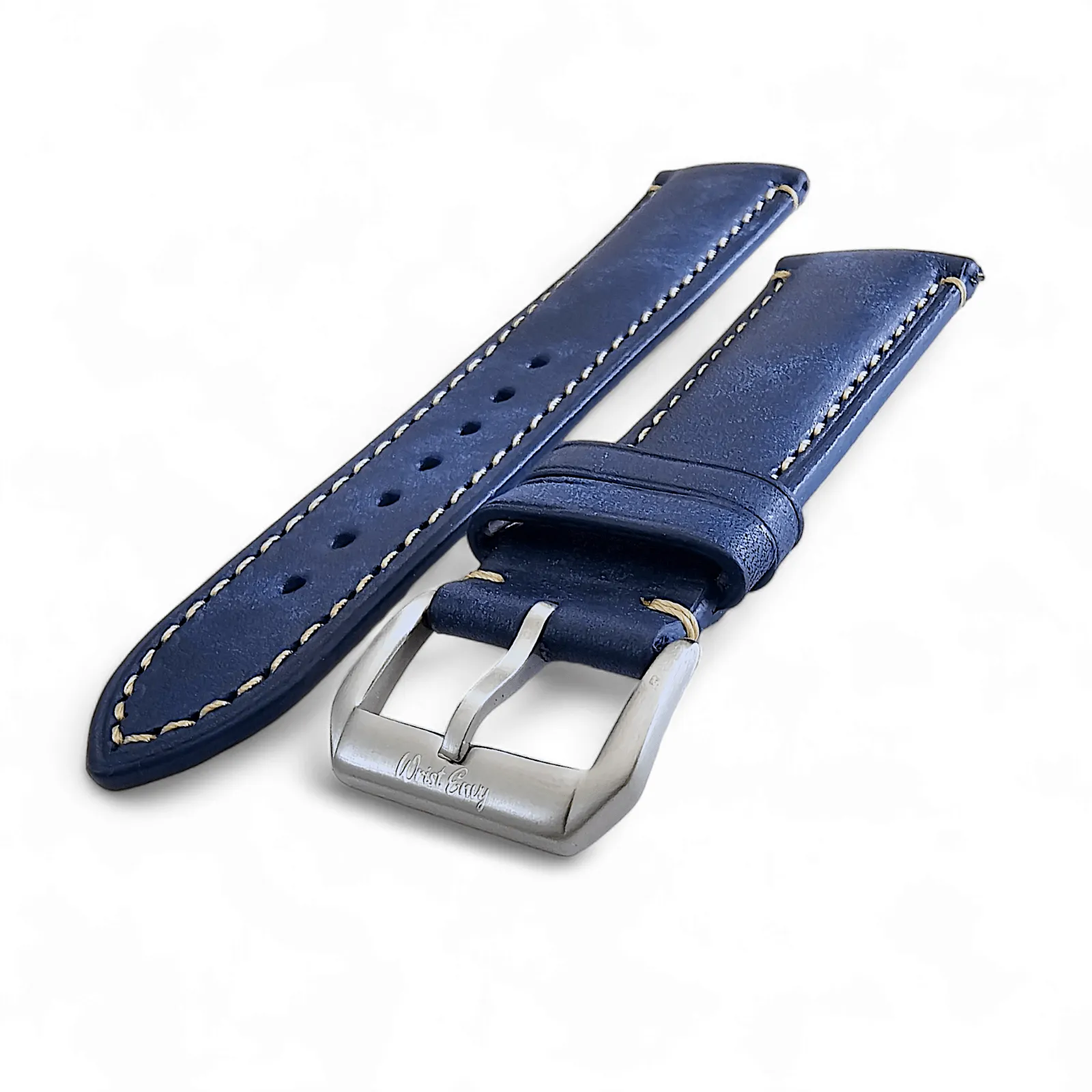 Vegetable Tanned Vintage Italian Leather Watch Strap 22mm Cobalt Blue