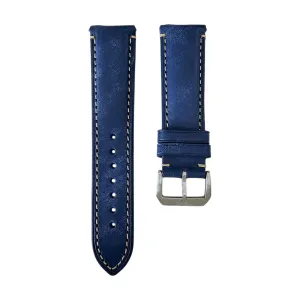 Vegetable Tanned Vintage Italian Leather Watch Strap 22mm Cobalt Blue