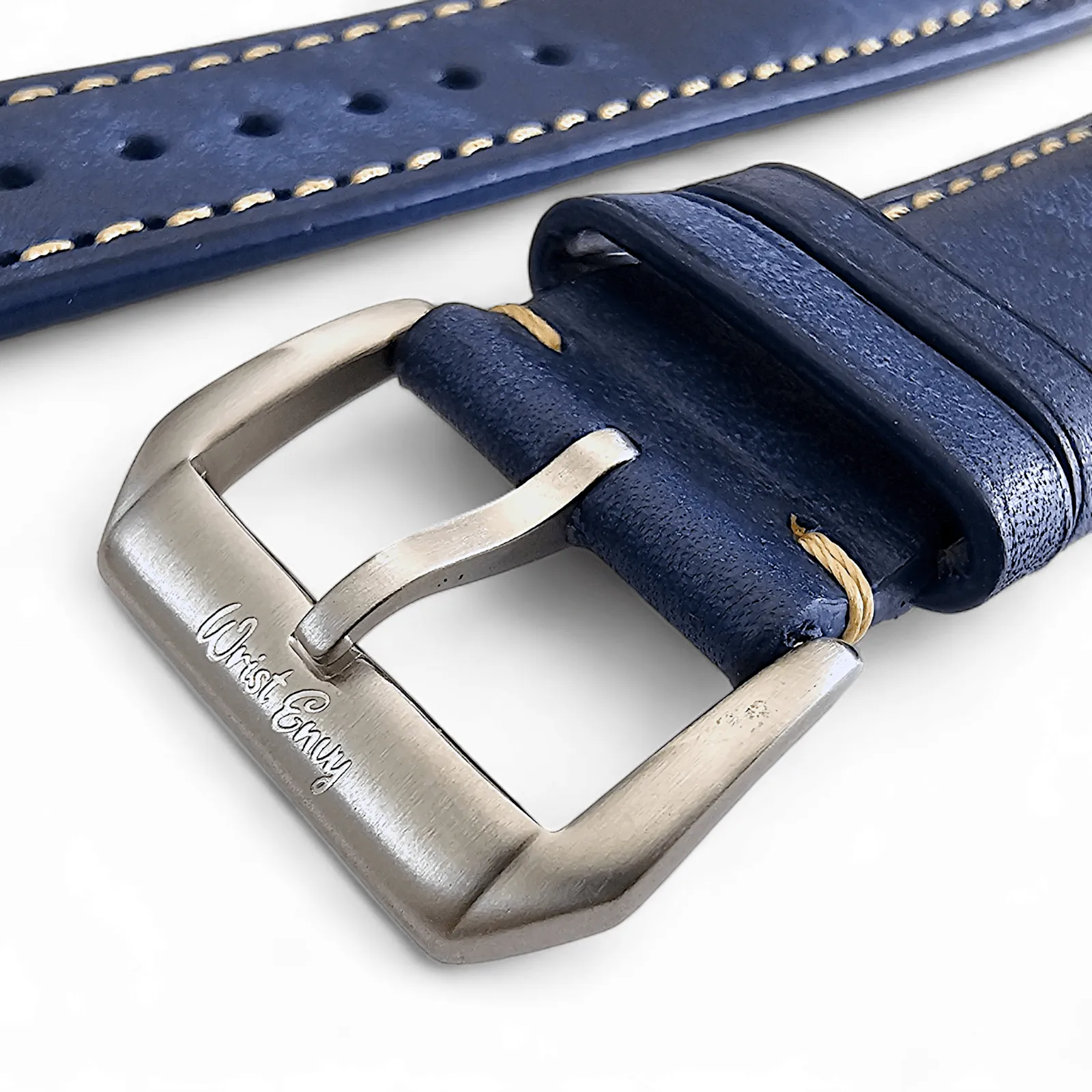 Vegetable Tanned Vintage Italian Leather Watch Strap 22mm Cobalt Blue