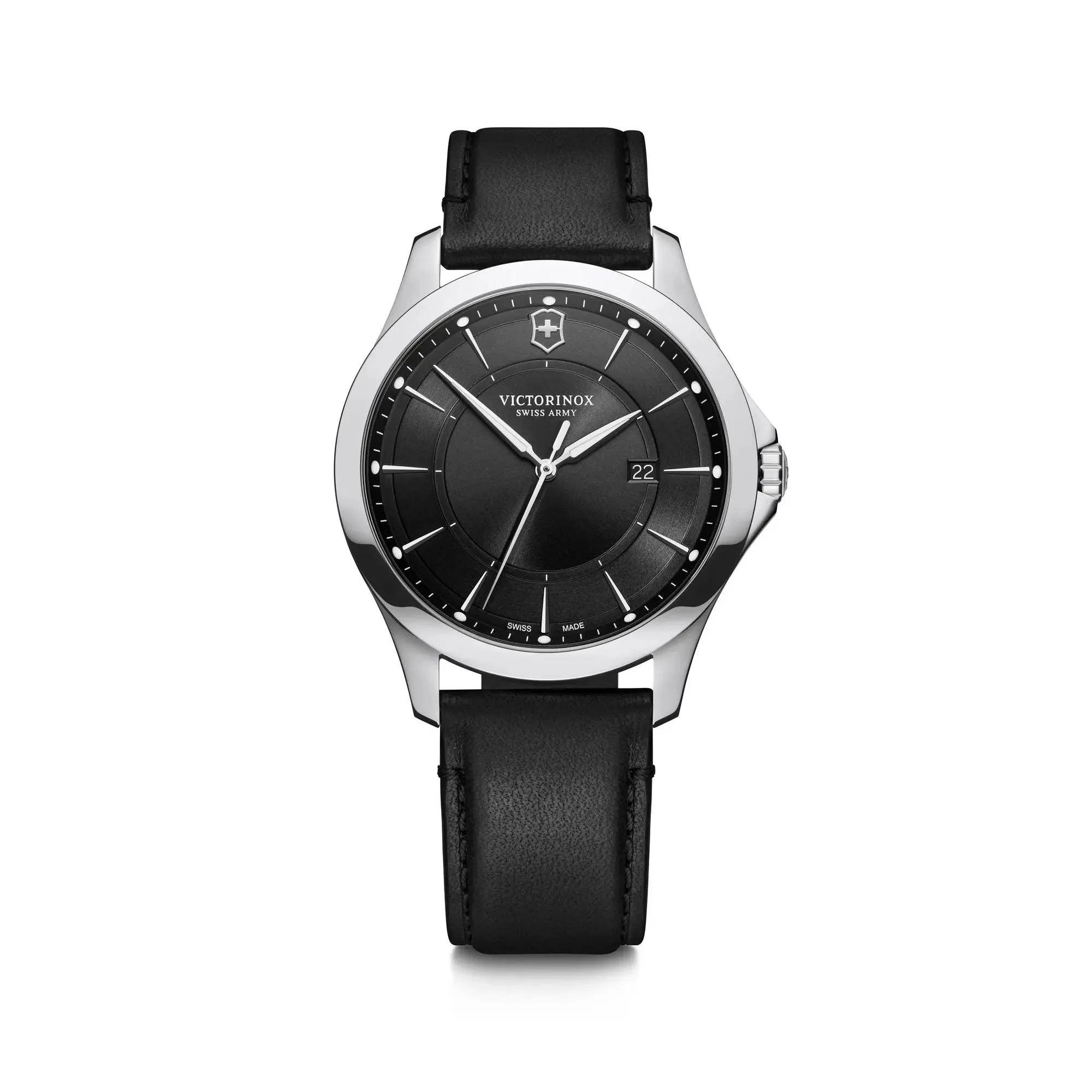 Victorinox Alliance 40 Black Dial Black Leather Strap Men's Watch