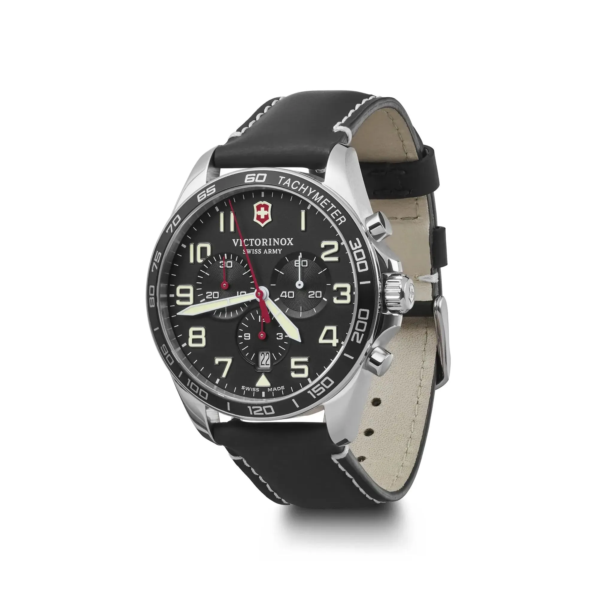 Victorinox Fieldforce Chrono 42 Black Dial Black Leather Strap Men's Watch