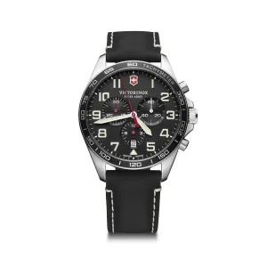 Victorinox Fieldforce Chrono 42 Black Dial Black Leather Strap Men's Watch