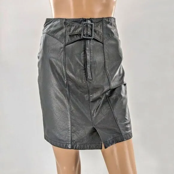 Vintage 90s Vibes Rhythm &amp; Fashion Leather Mini Skirt Black Buckle Western 4