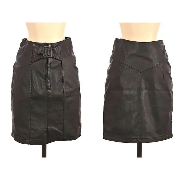 Vintage 90s Vibes Rhythm &amp; Fashion Leather Mini Skirt Black Buckle Western 4