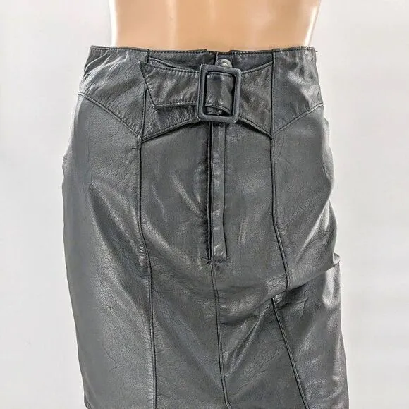 Vintage 90s Vibes Rhythm &amp; Fashion Leather Mini Skirt Black Buckle Western 4