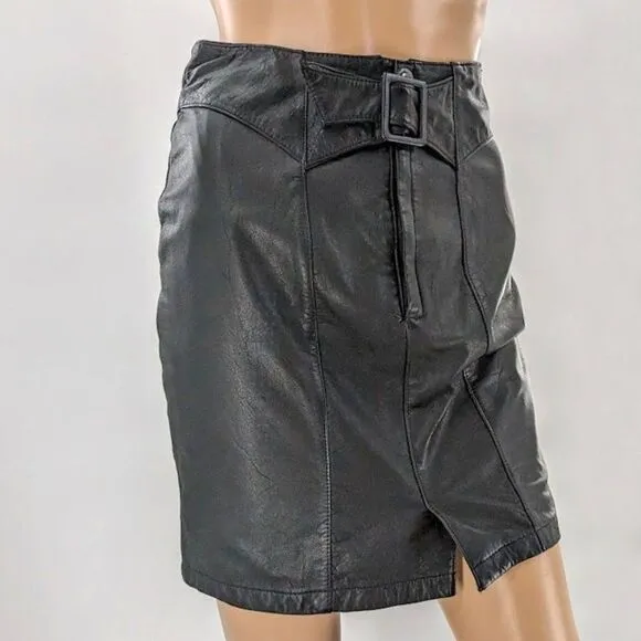 Vintage 90s Vibes Rhythm &amp; Fashion Leather Mini Skirt Black Buckle Western 4