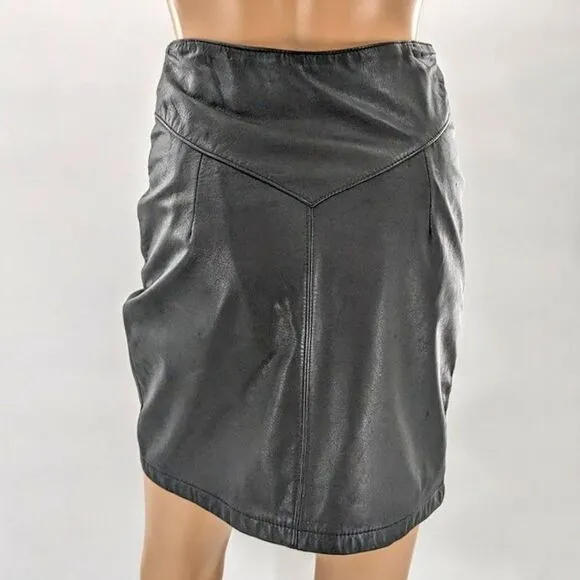 Vintage 90s Vibes Rhythm &amp; Fashion Leather Mini Skirt Black Buckle Western 4