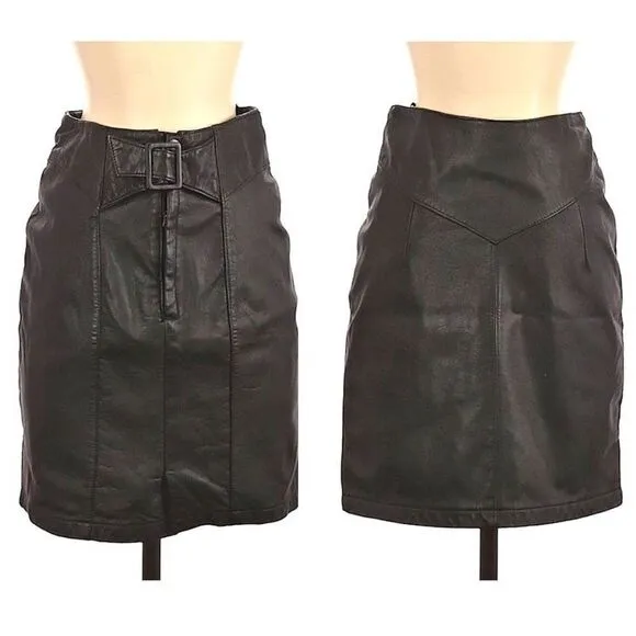 Vintage 90s Vibes Rhythm &amp; Fashion Leather Mini Skirt Black Buckle Western 4