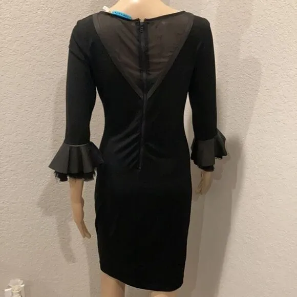 Vintage Alice &amp; Olivia lamb leather &amp; 100% silk blk dress p2p 17.5”, L38”,  W15”