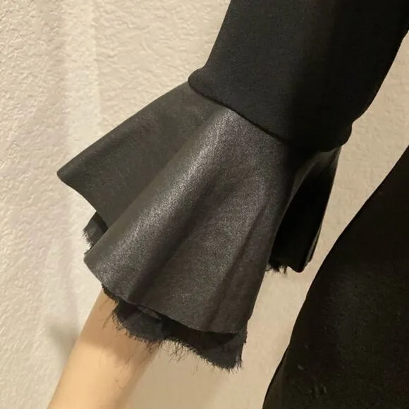 Vintage Alice &amp; Olivia lamb leather &amp; 100% silk blk dress p2p 17.5”, L38”,  W15”