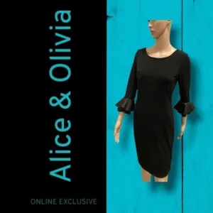 Vintage Alice &amp; Olivia lamb leather &amp; 100% silk blk dress p2p 17.5”, L38”,  W15”
