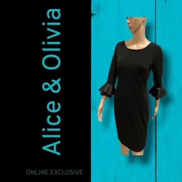 Vintage Alice &amp; Olivia lamb leather &amp; 100% silk blk dress p2p 17.5”, L38”,  W15”