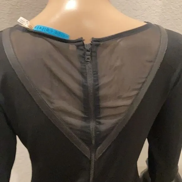Vintage Alice &amp; Olivia lamb leather &amp; 100% silk blk dress p2p 17.5”, L38”,  W15”