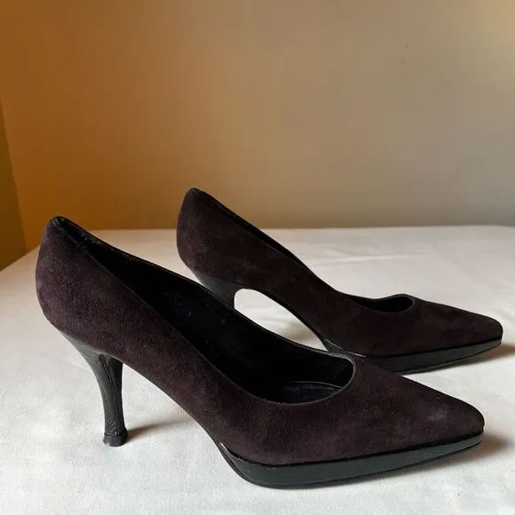 Vintage Stuart Weitzman Pump Dress Shoe Slip On Brown Suede Croc Heel 6.5