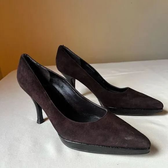 Vintage Stuart Weitzman Pump Dress Shoe Slip On Brown Suede Croc Heel 6.5