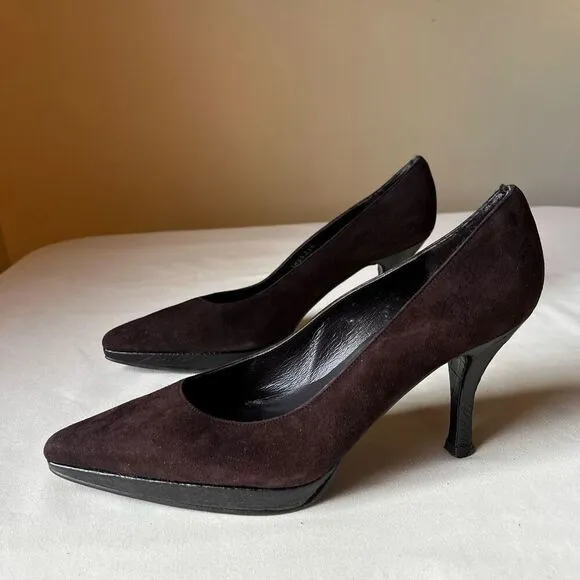Vintage Stuart Weitzman Pump Dress Shoe Slip On Brown Suede Croc Heel 6.5
