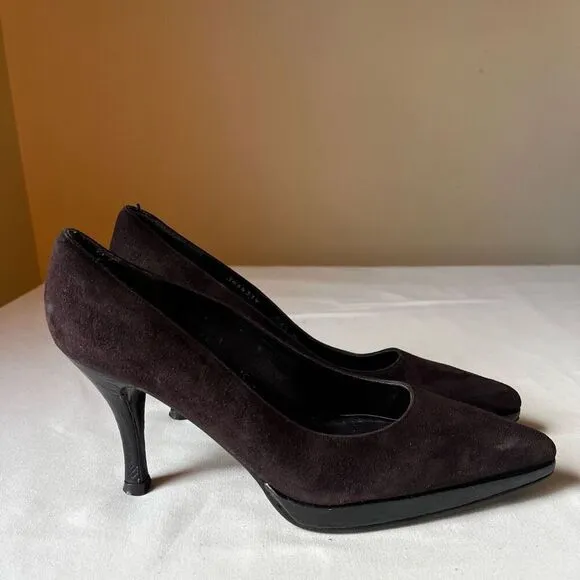 Vintage Stuart Weitzman Pump Dress Shoe Slip On Brown Suede Croc Heel 6.5