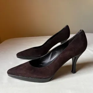 Vintage Stuart Weitzman Pump Dress Shoe Slip On Brown Suede Croc Heel 6.5