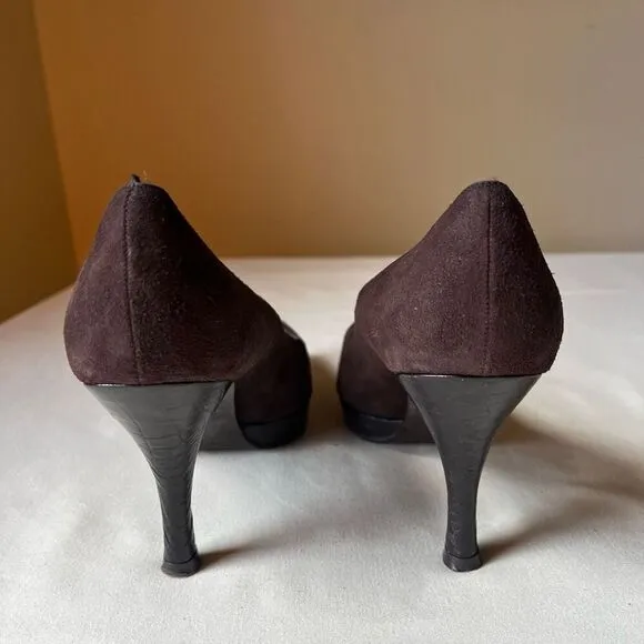 Vintage Stuart Weitzman Pump Dress Shoe Slip On Brown Suede Croc Heel 6.5