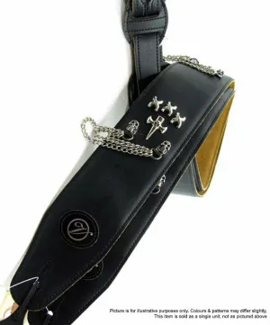 Vorson Black Leather Guitar Strap with Crosses, Chains & Skulls