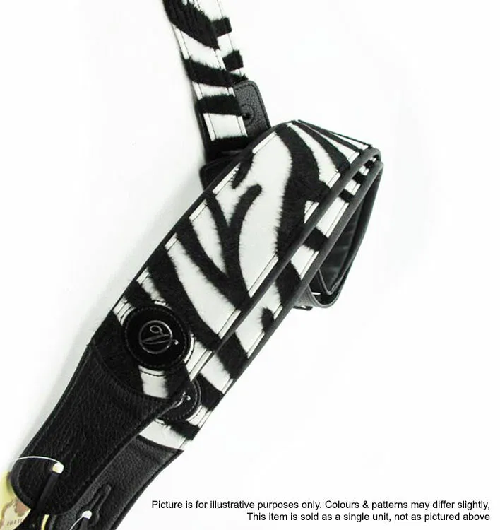 Vorson Black Leather Guitar Strap with Fur-fabric Zebra Pattern