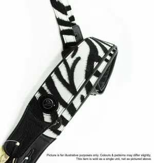 Vorson Black Leather Guitar Strap with Fur-fabric Zebra Pattern