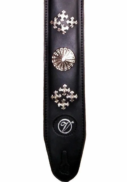 Vorson Black Leather Guitar Strap with Metal Conchos