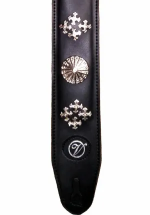 Vorson Black Leather Guitar Strap with Metal Conchos