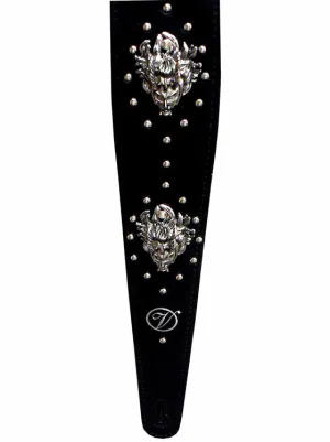 Vorson Black Leather Guitar Strap with Metal Masks