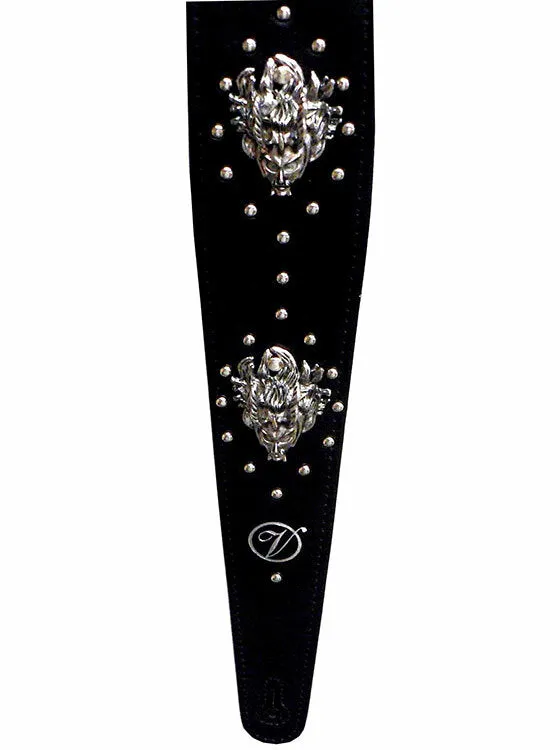 Vorson Black Leather Guitar Strap with Metal Masks