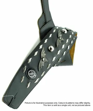 Vorson Black Leather Guitar Strap with Metal Skulls & Batwings
