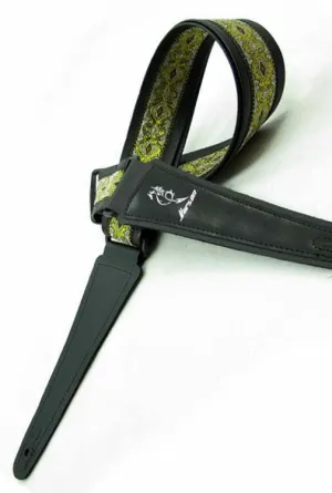 Vorson Black Leather Guitar Strap with Special Design 2 Fabric Inlay