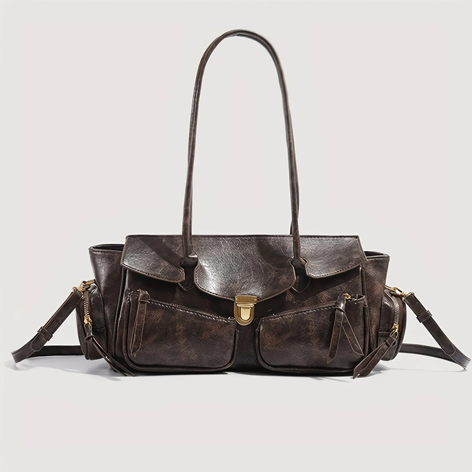 Waterproof Y2K-Inspired Faux Leather Baguette Bag
