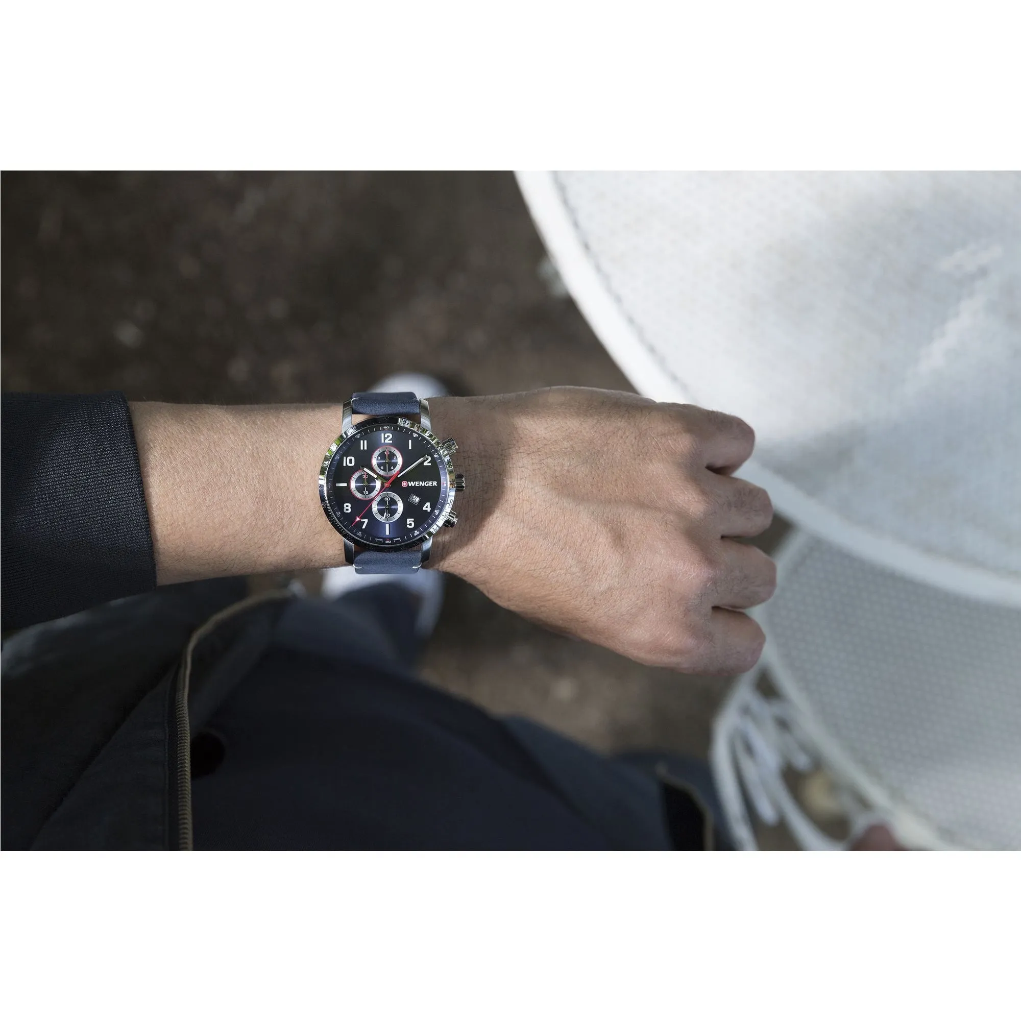 Wenger Attitude Chrono 44 Blue Dial Blue Leather Men's Watch
