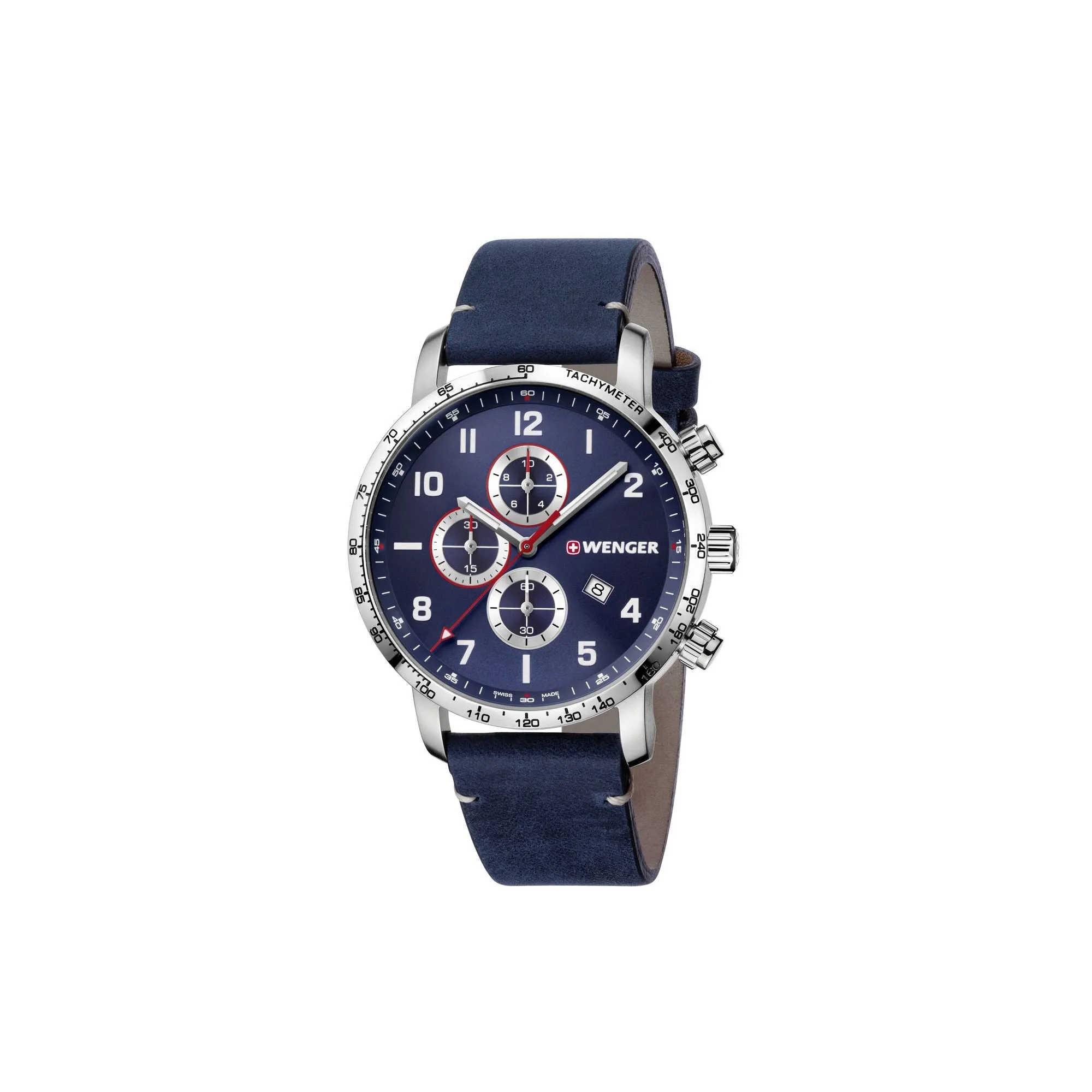 Wenger Attitude Chrono 44 Blue Dial Blue Leather Men's Watch