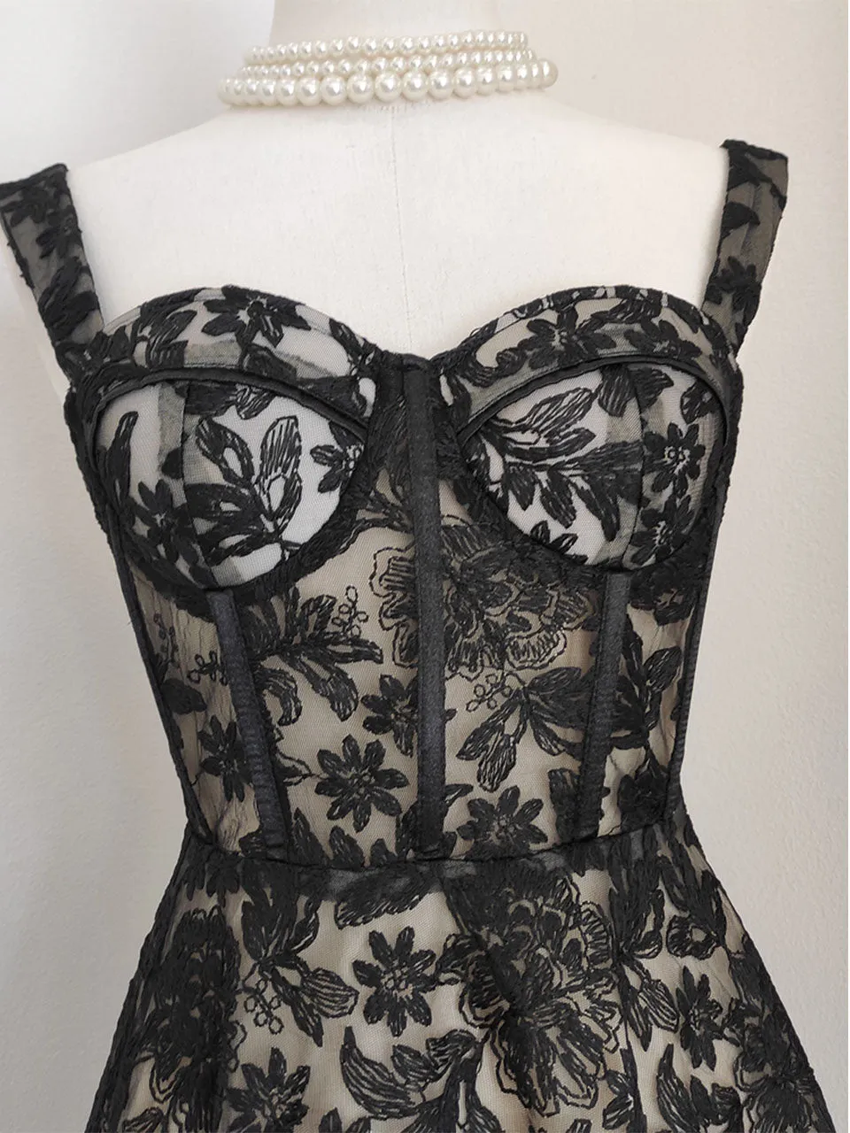 White Flower Lace Corset Mini Swing Party Dress