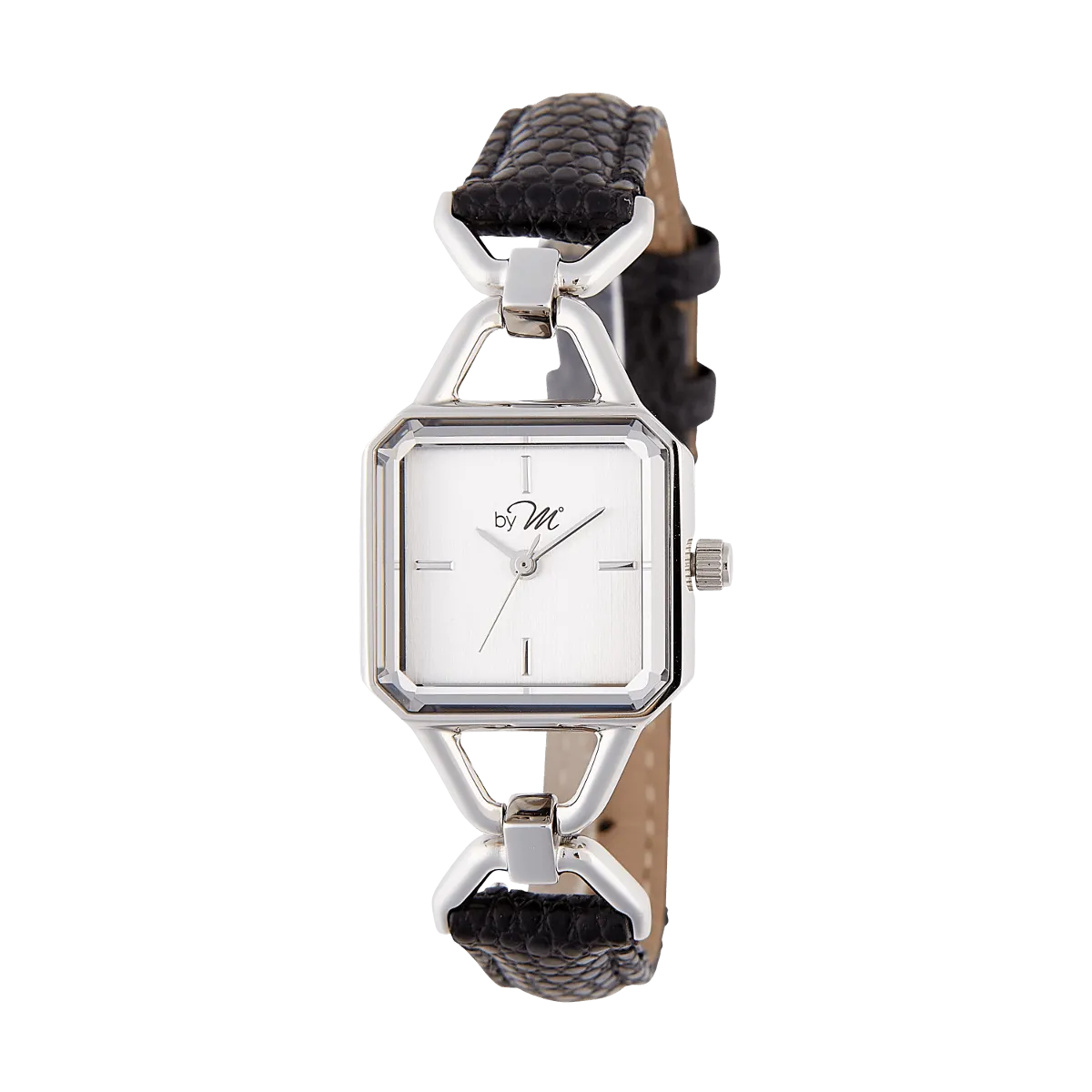 WL001BK Silver Watch with Black Leather Strap