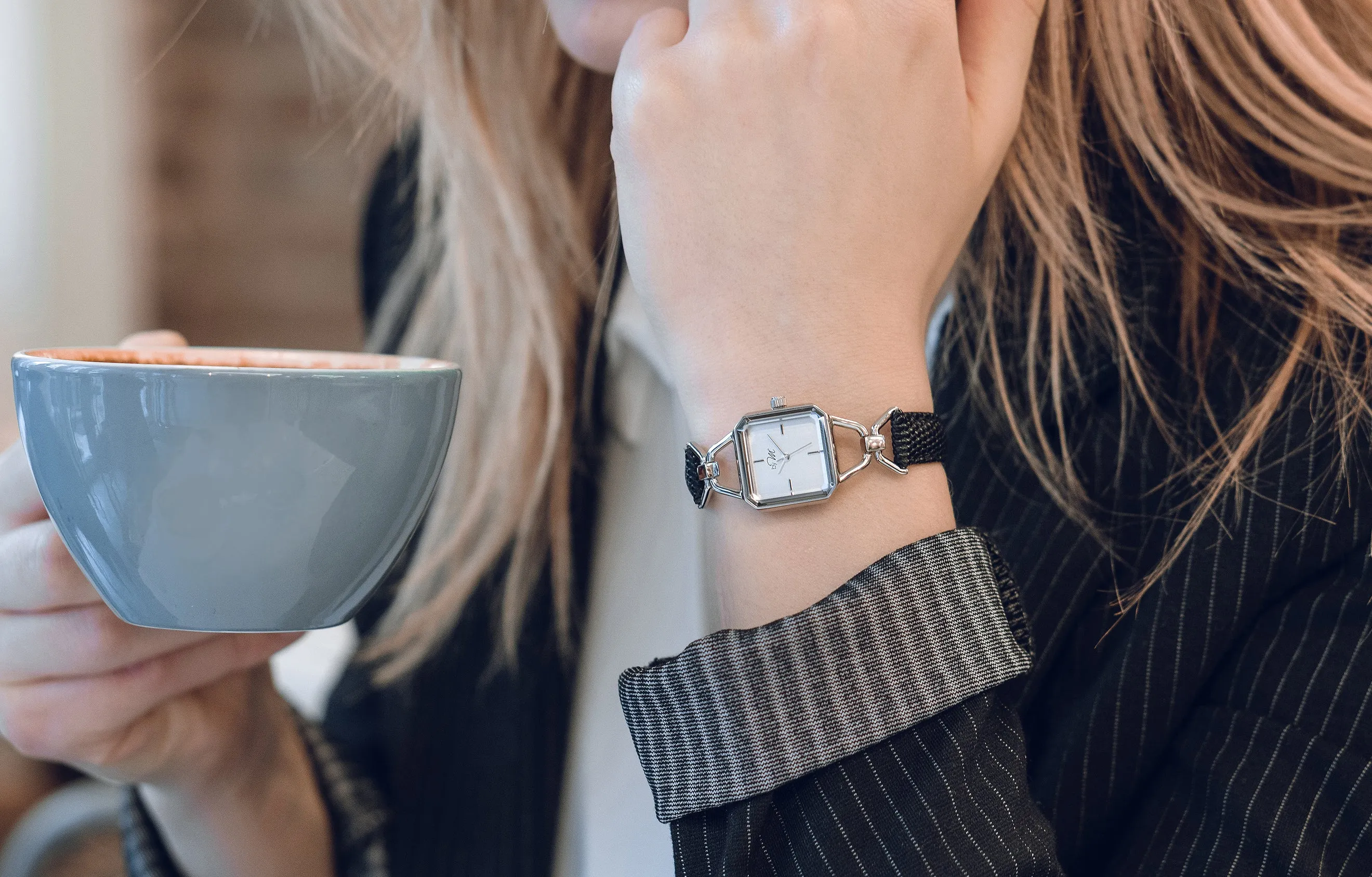 WL001BK Silver Watch with Black Leather Strap