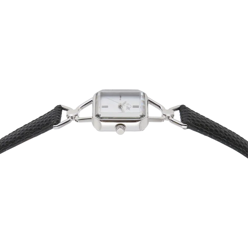 WL001BK Silver Watch with Black Leather Strap