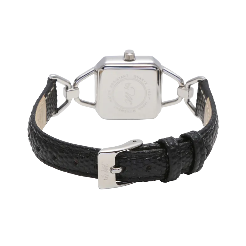 WL001BK Silver Watch with Black Leather Strap