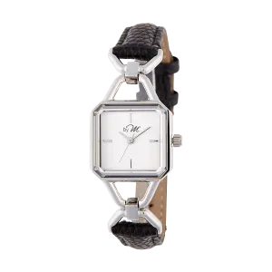 WL001BK Silver Watch with Black Leather Strap