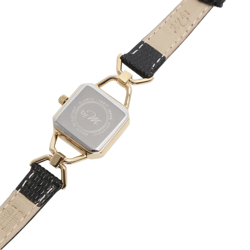WL003BK Gold Watch with Black Leather Strap