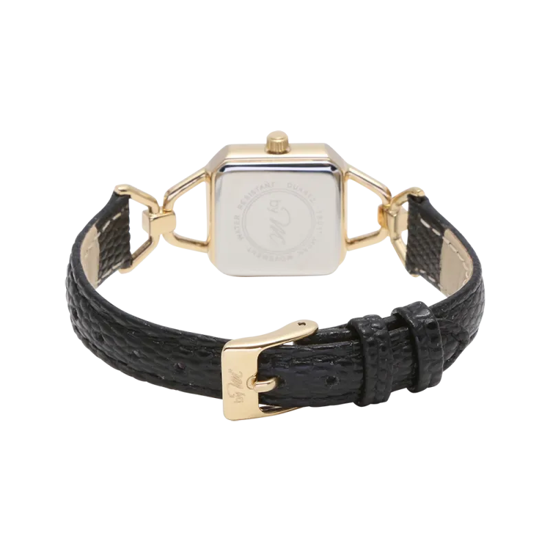WL003BK Gold Watch with Black Leather Strap