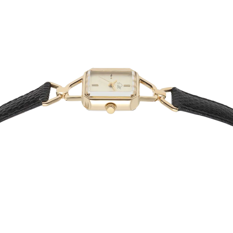 WL003BK Gold Watch with Black Leather Strap