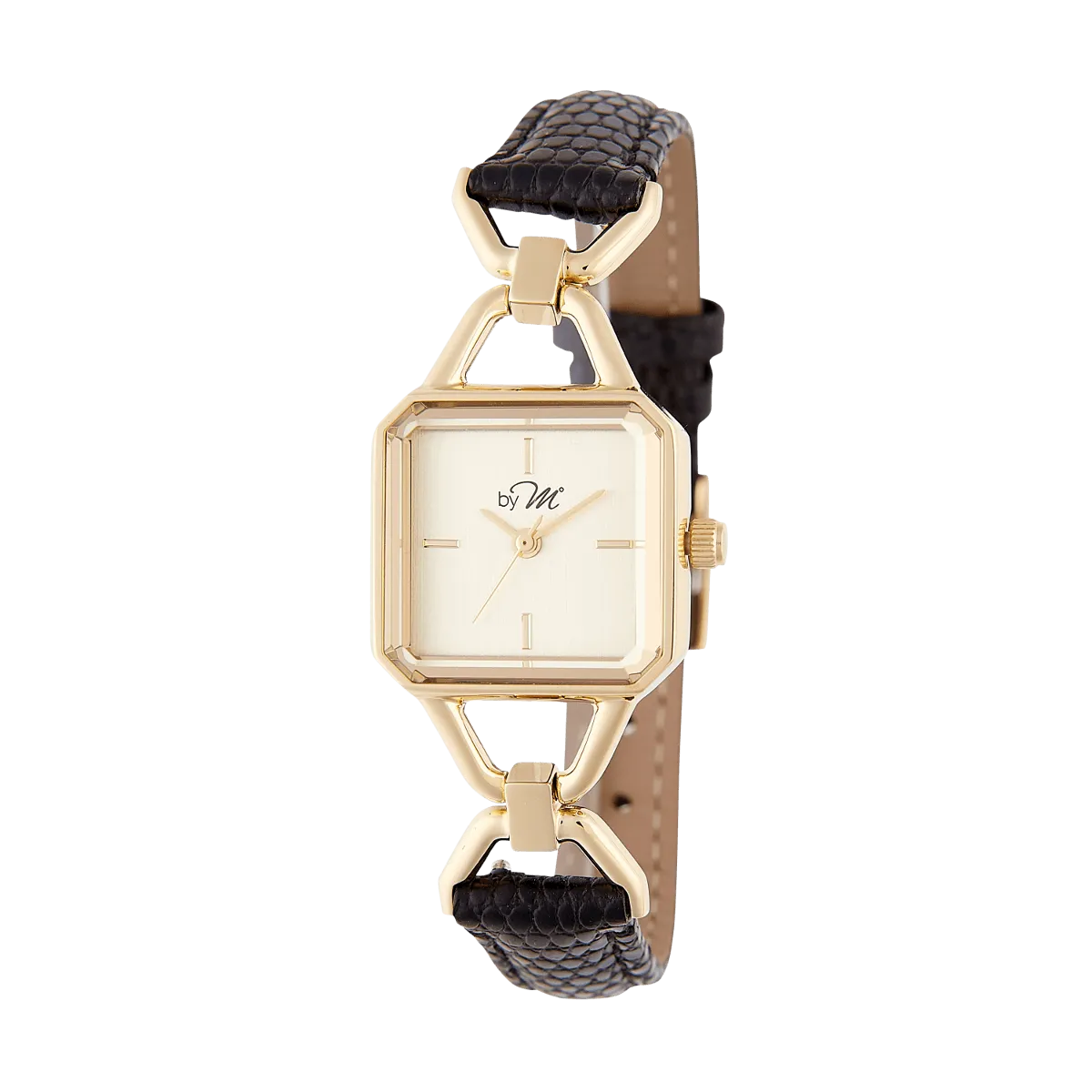 WL003BK Gold Watch with Black Leather Strap