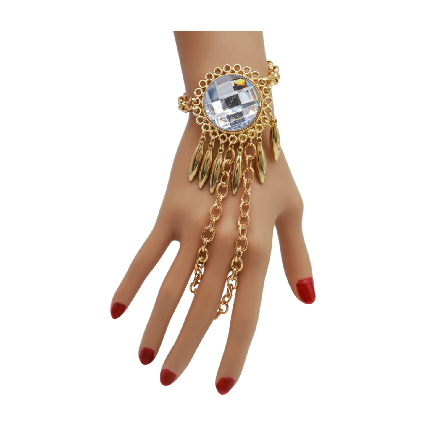 Women Gold Metal Hand Chain Sun Flower Charm Bracelet Ring