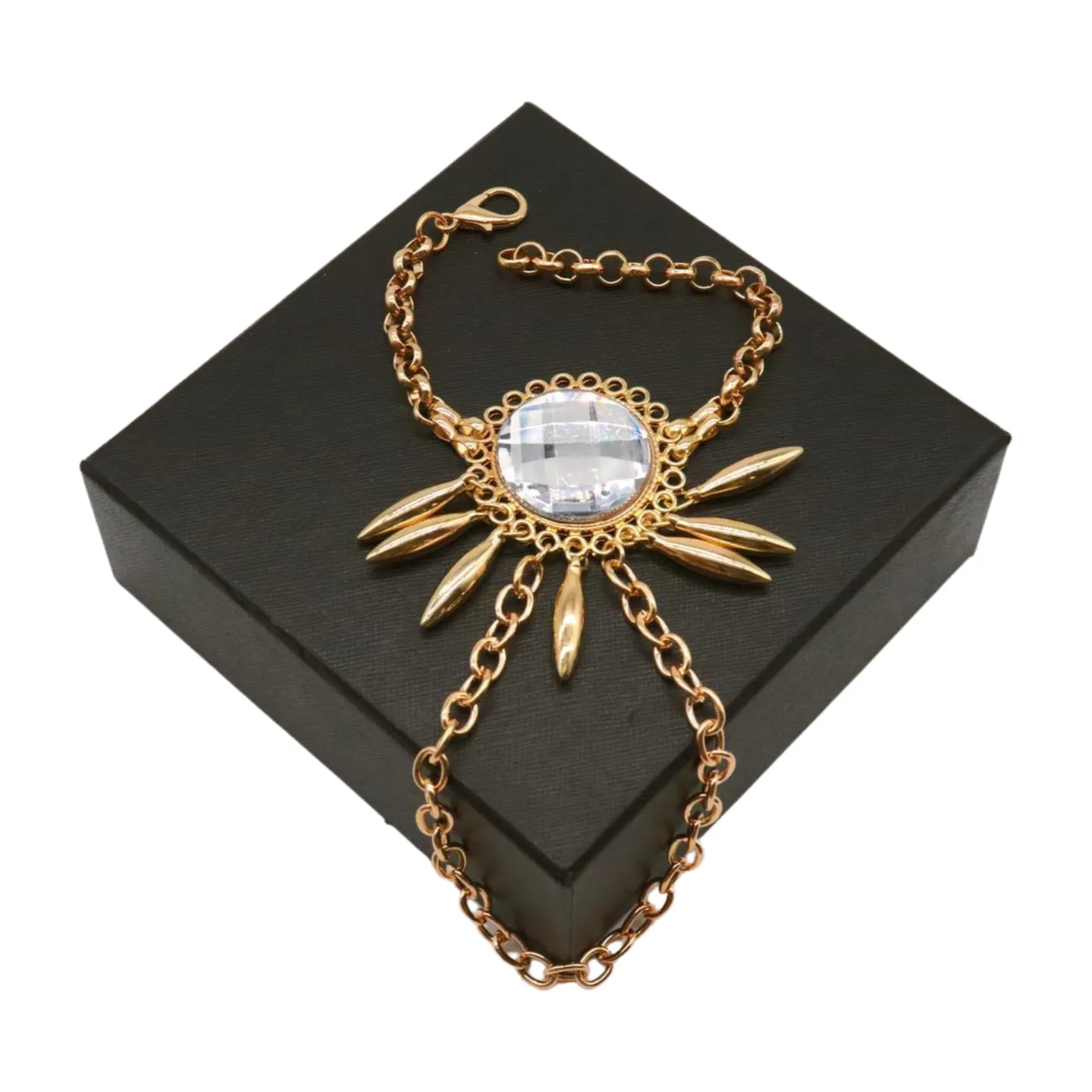Women Gold Metal Hand Chain Sun Flower Charm Bracelet Ring