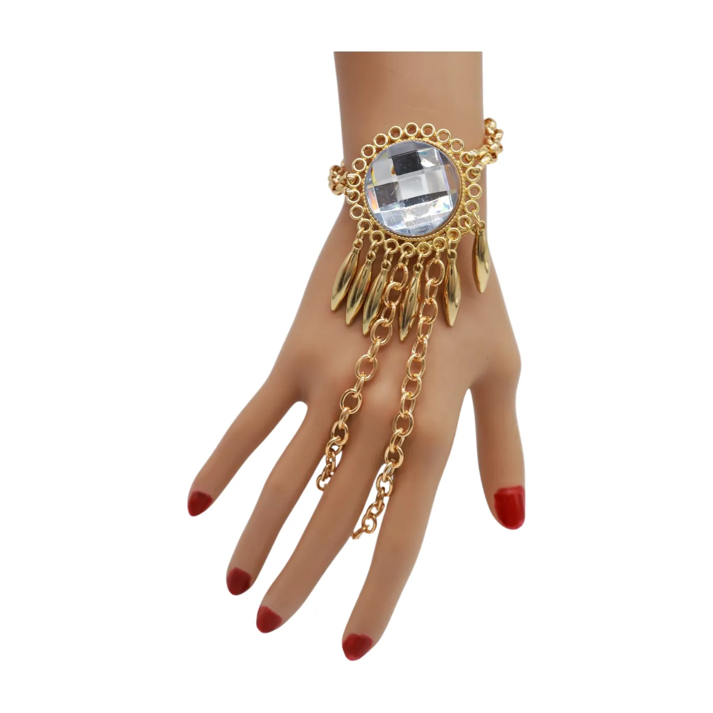 Women Gold Metal Hand Chain Sun Flower Charm Bracelet Ring