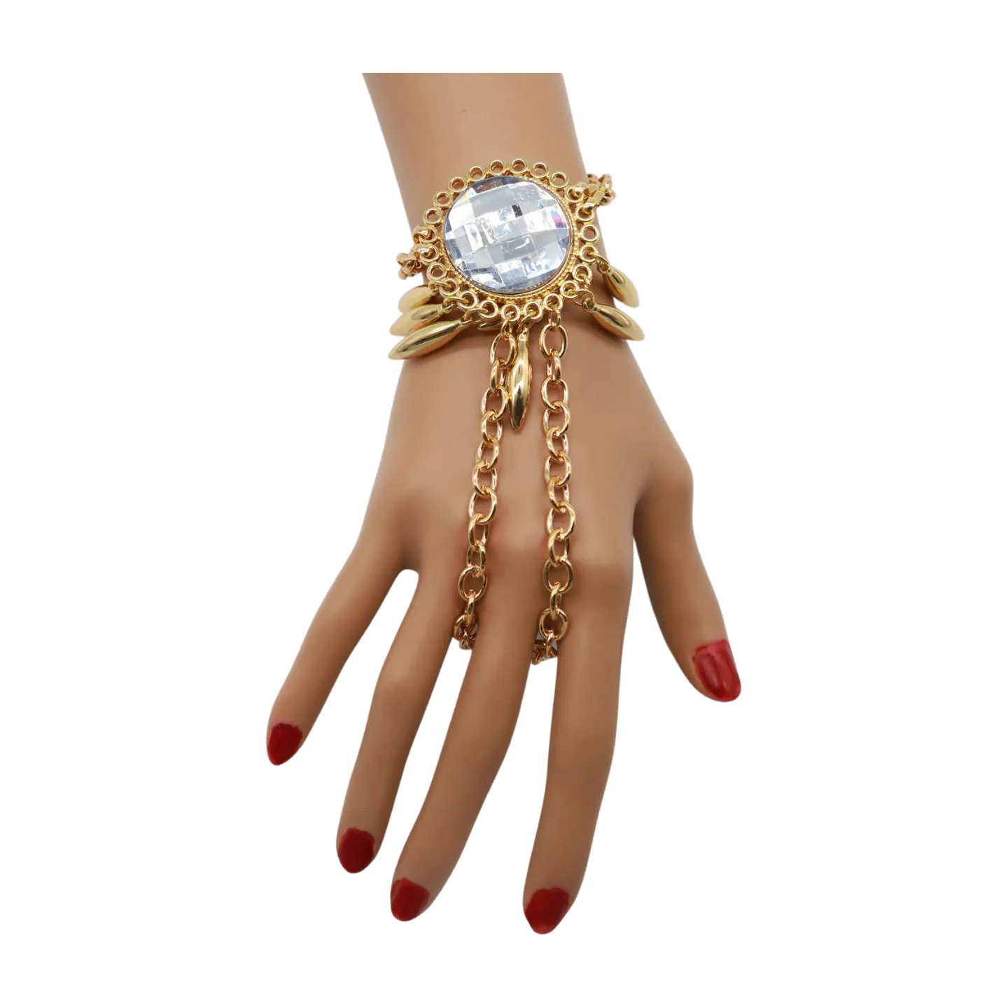 Women Gold Metal Hand Chain Sun Flower Charm Bracelet Ring