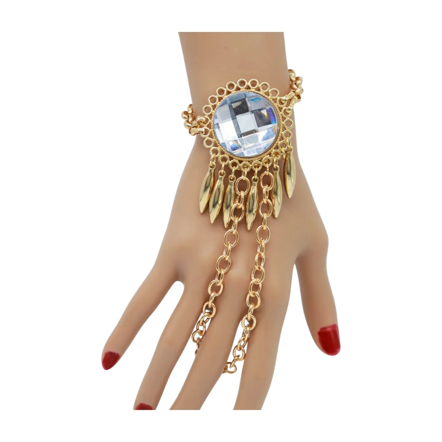 Women Gold Metal Hand Chain Sun Flower Charm Bracelet Ring